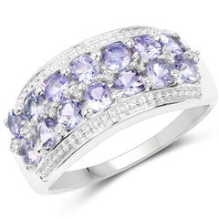 1.44 Carat Genuine Tanzanite & White Topaz .925 Sterling Silver Ring