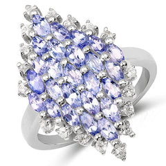 2.40 Carat Genuine Tanzanite and White Topaz .925 Sterling Silver Ring