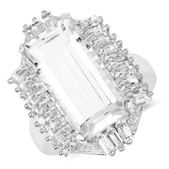 9.77 Carat Genuine Crystal Quartz & White Topaz .925 Sterling Silver Ring
