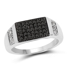 0.55 Carat Genuine Black Diamond and White Diamond .925 Sterling Silver Ring