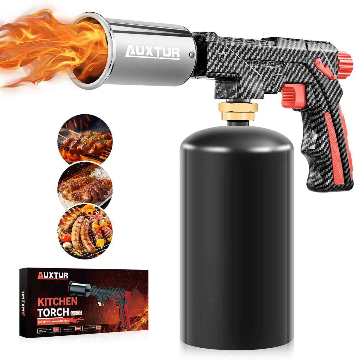 AUXTUR Powerful Propane TorchCooking Blow Torch for Food Butane Kitchen Torch Creme Brulee Torch Culinary Torch Refillable Charcoal Grill Lighter Campfire Starter-Butane Gas Not Included