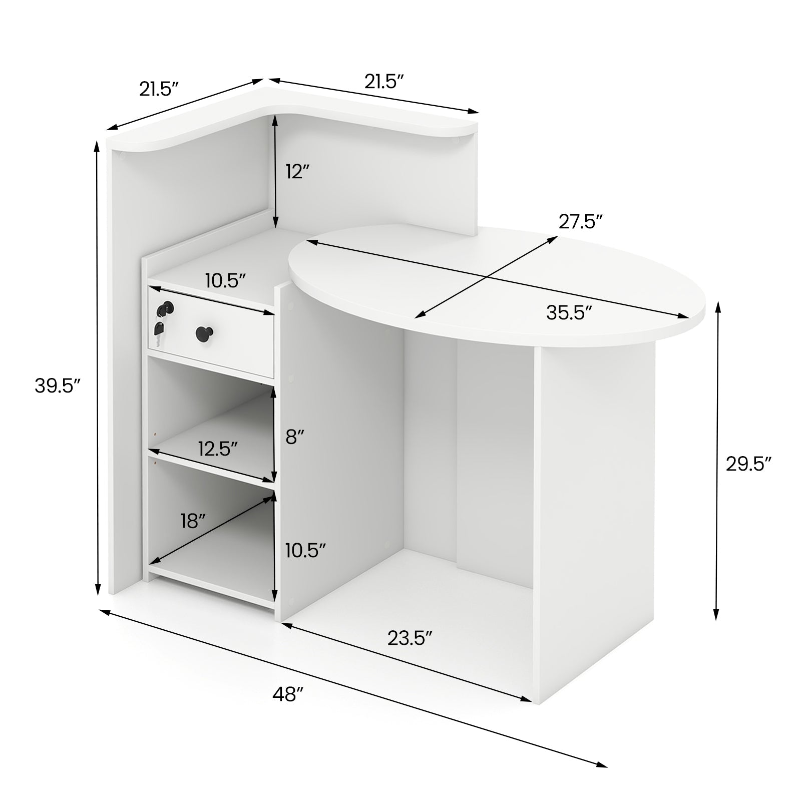 Reception Office Desk with Open Shelf and Lockable Drawer-White