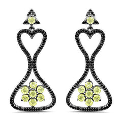6.93 Carat Genuine Peridot and Black Spinel .925 Sterling Silver Earrings