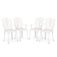 Set of 4 Cast Aluminum Patio Dining Chairs with Armrests and Decorative Patterns