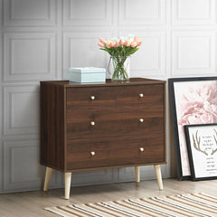 4-Drawer Dresser Cabinet Storage Organizer Rubber Leg with Rail-Brown