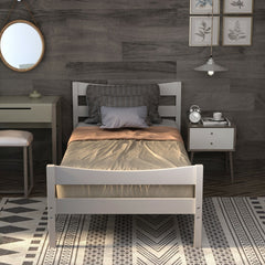 Twin Size Rustic Style Platform Bed Frame with Headboard and Footboard-White
