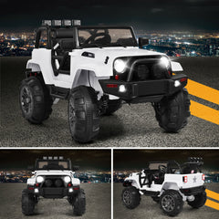 12V Kids Remote Control Riding Truck Car with LED Lights-White