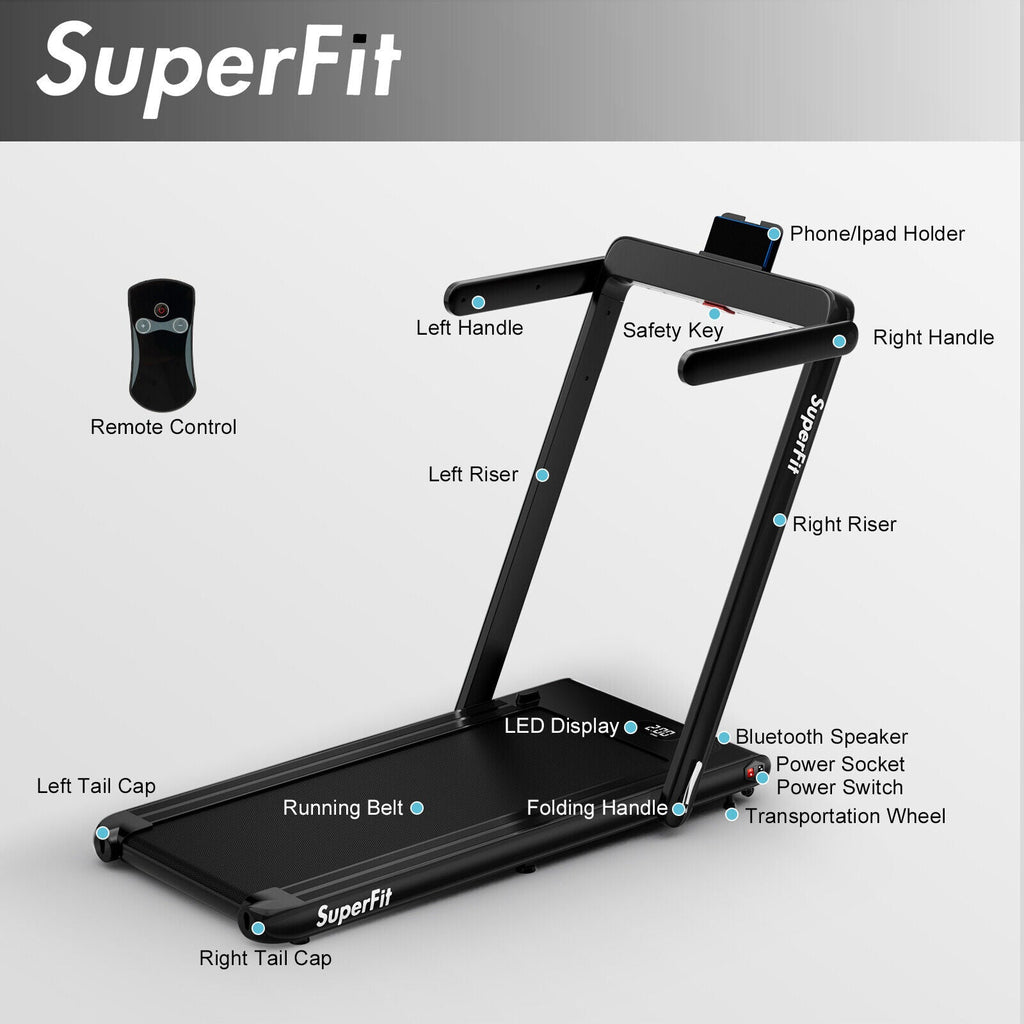 2.25HP 2 in 1 Folding Treadmill with APP Speaker Remote Control-Black