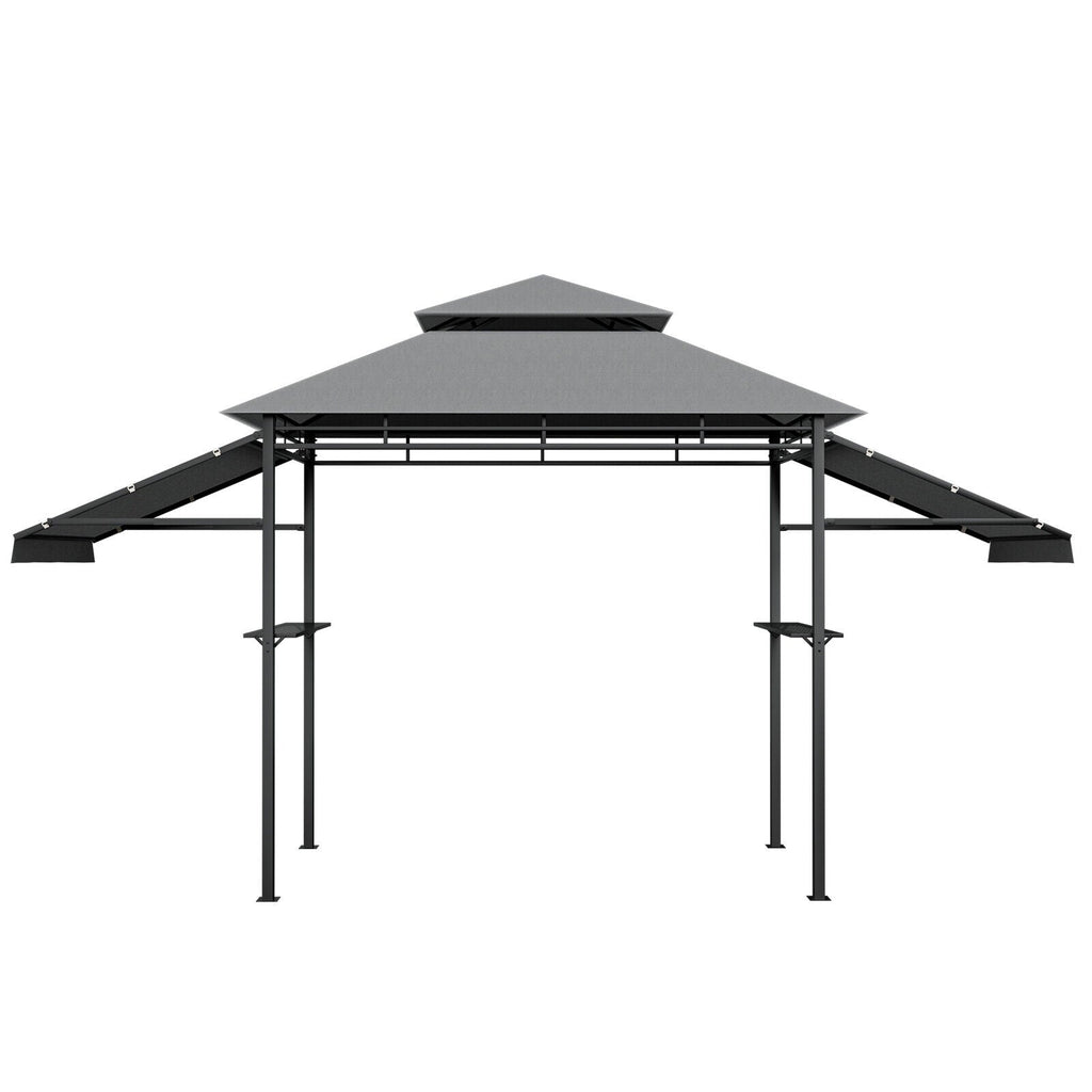 13.5 x 4 Feet Patio BBQ Grill Gazebo Canopy with Dual Side Awnings-Gray
