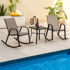 Set of 2 Metal Patio Rocking Chair with Breathable Seat Fabric