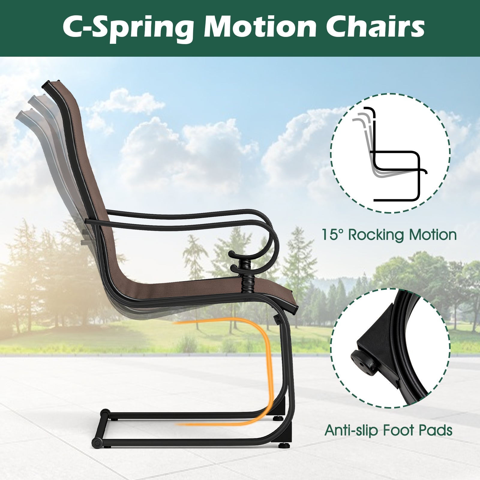 Set of 2 Patio Chairs with Quick-drying and Breathable Fabric for Backyard-Brown