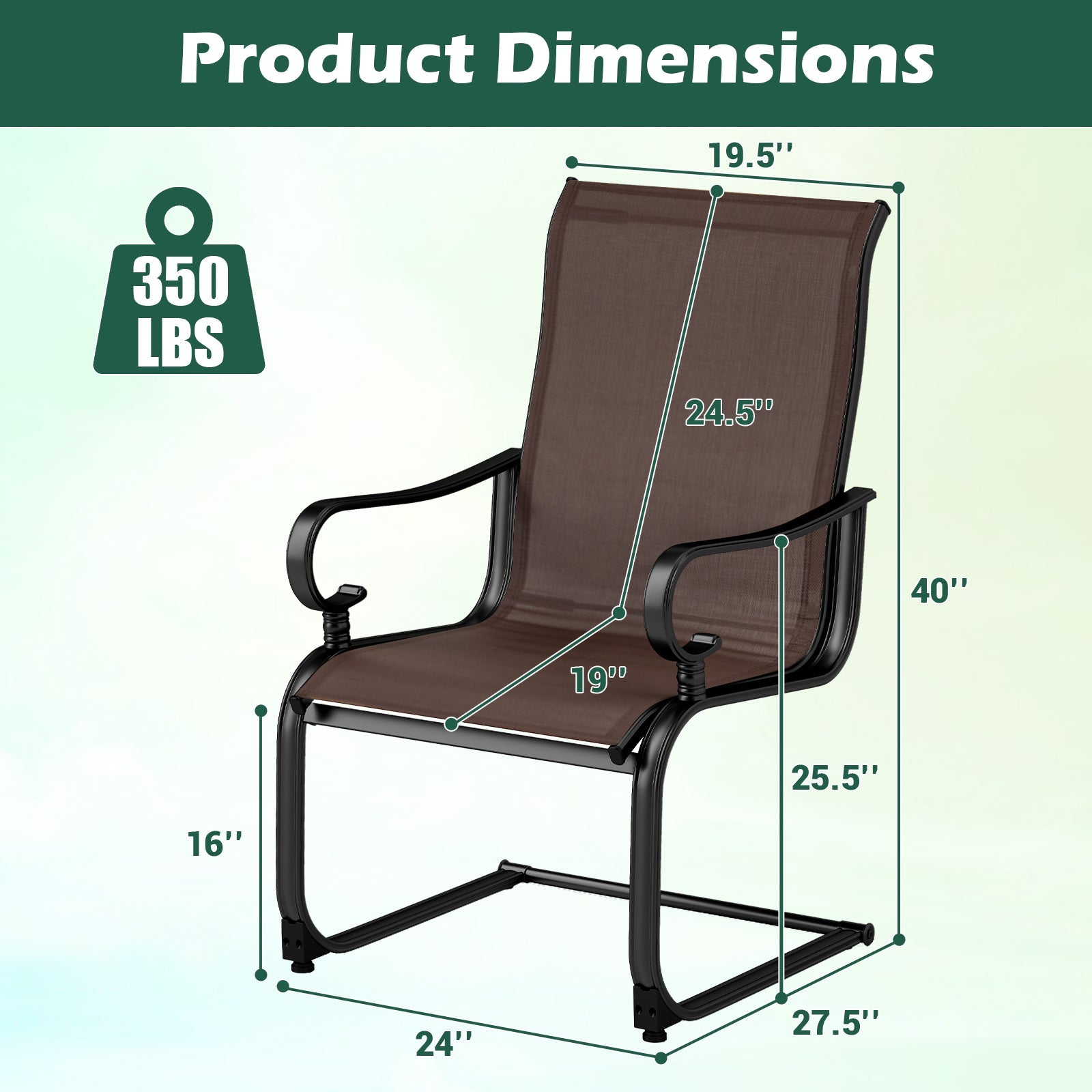 Set of 2 Patio Chairs with Quick-drying and Breathable Fabric for Backyard-Brown