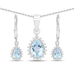 2.00 Carat Genuine Blue Topaz and White Topaz .925 Sterling Silver Jewelry Set