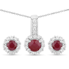 2.17 Carat Genuine Ruby and White Topaz .925 Sterling Silver Jewelry Set