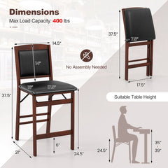 Set of 2 Folding Kitchen Island Stool with Rubber Wood Legs-Brown