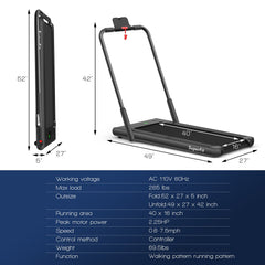 2-in-1 Folding Treadmill with Remote Control and LED Display-Black