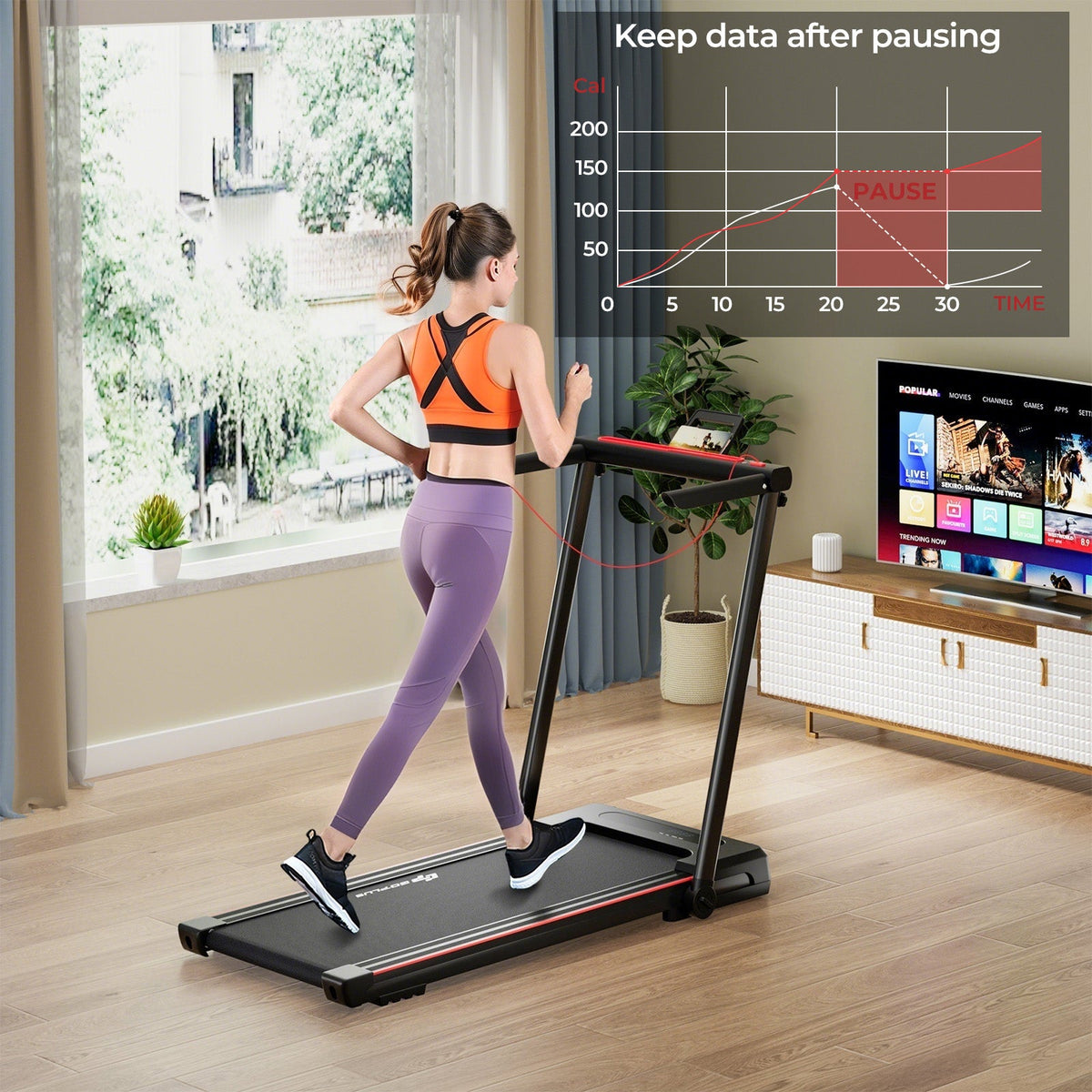 3-in-1 Folding Treadmill with Large Desk and LCD Display-Black