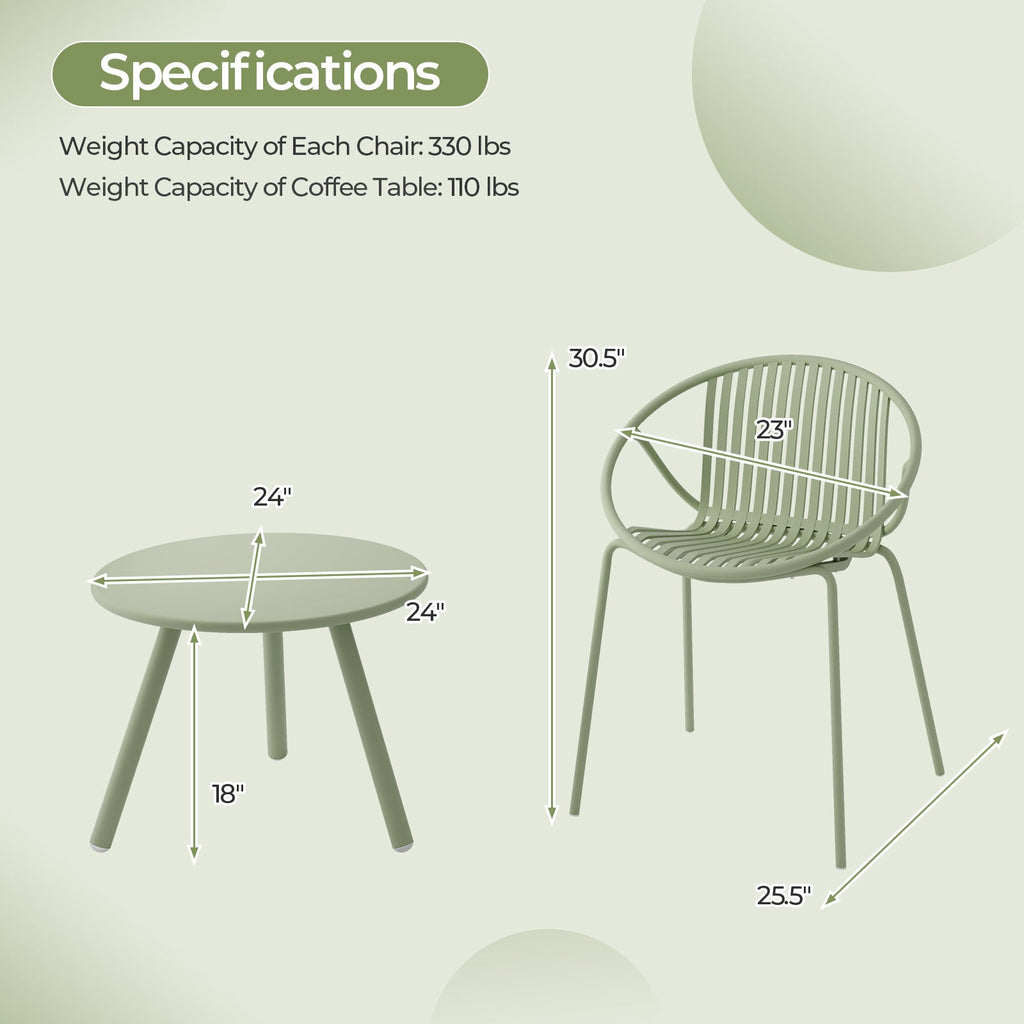 3-Piece Patio Conversation Set with Round Coffee Table