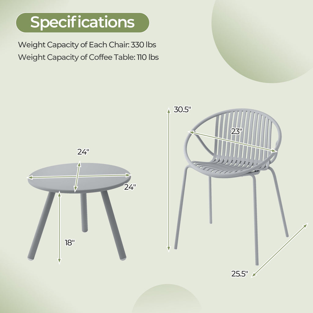 3-Piece Patio Conversation Set with Round Coffee Table
