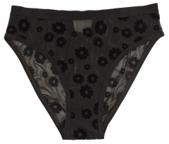 Black Daisy Flocked Mesh High Waist Bikini