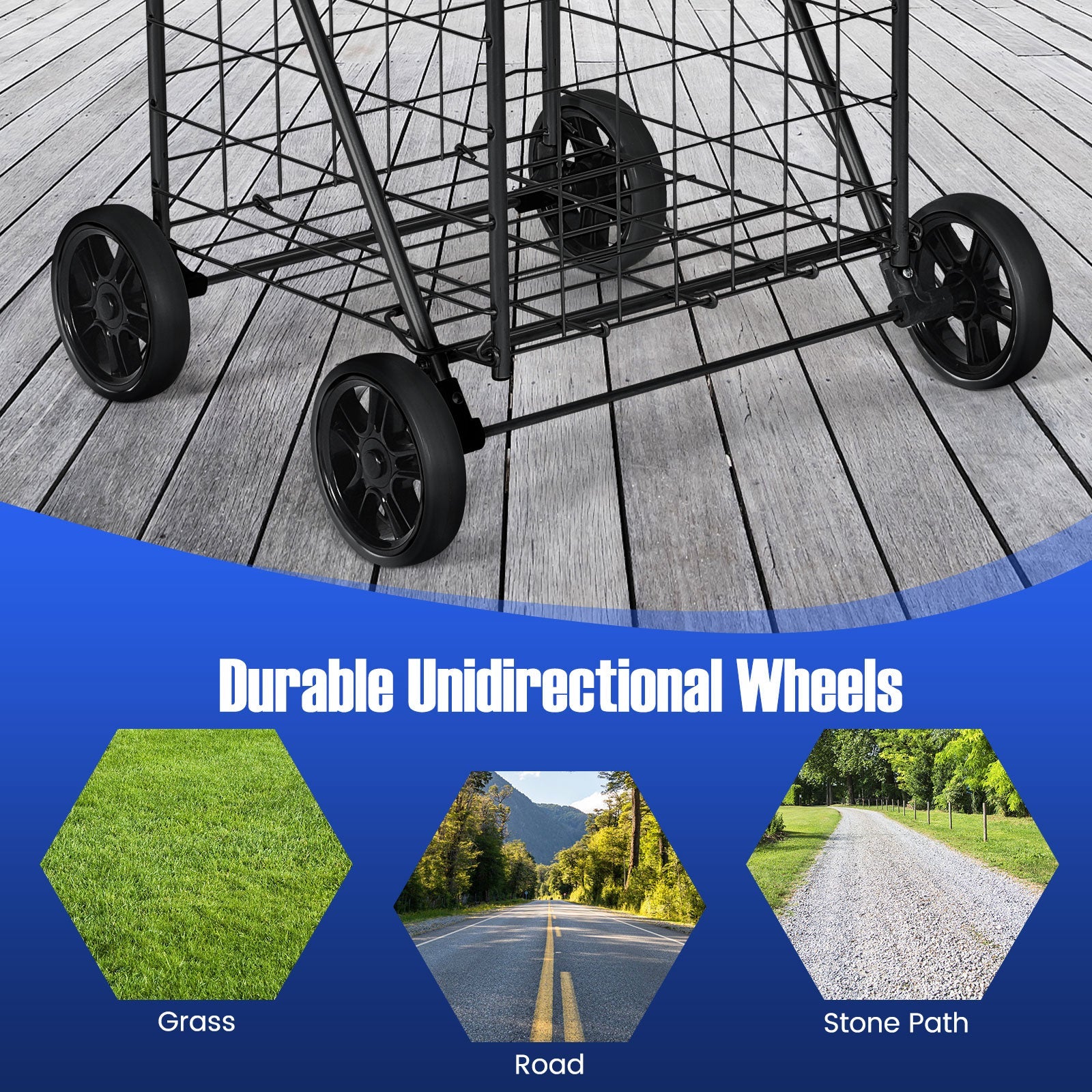 Portable Folding Shopping Cart Utility for Grocery Laundry-Black