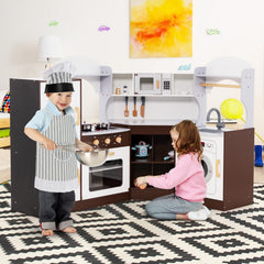 Toddler Kitchen Playset with Ice Maker Microwave Oven Sink and Washing Machine for Kids 3+ Years Old