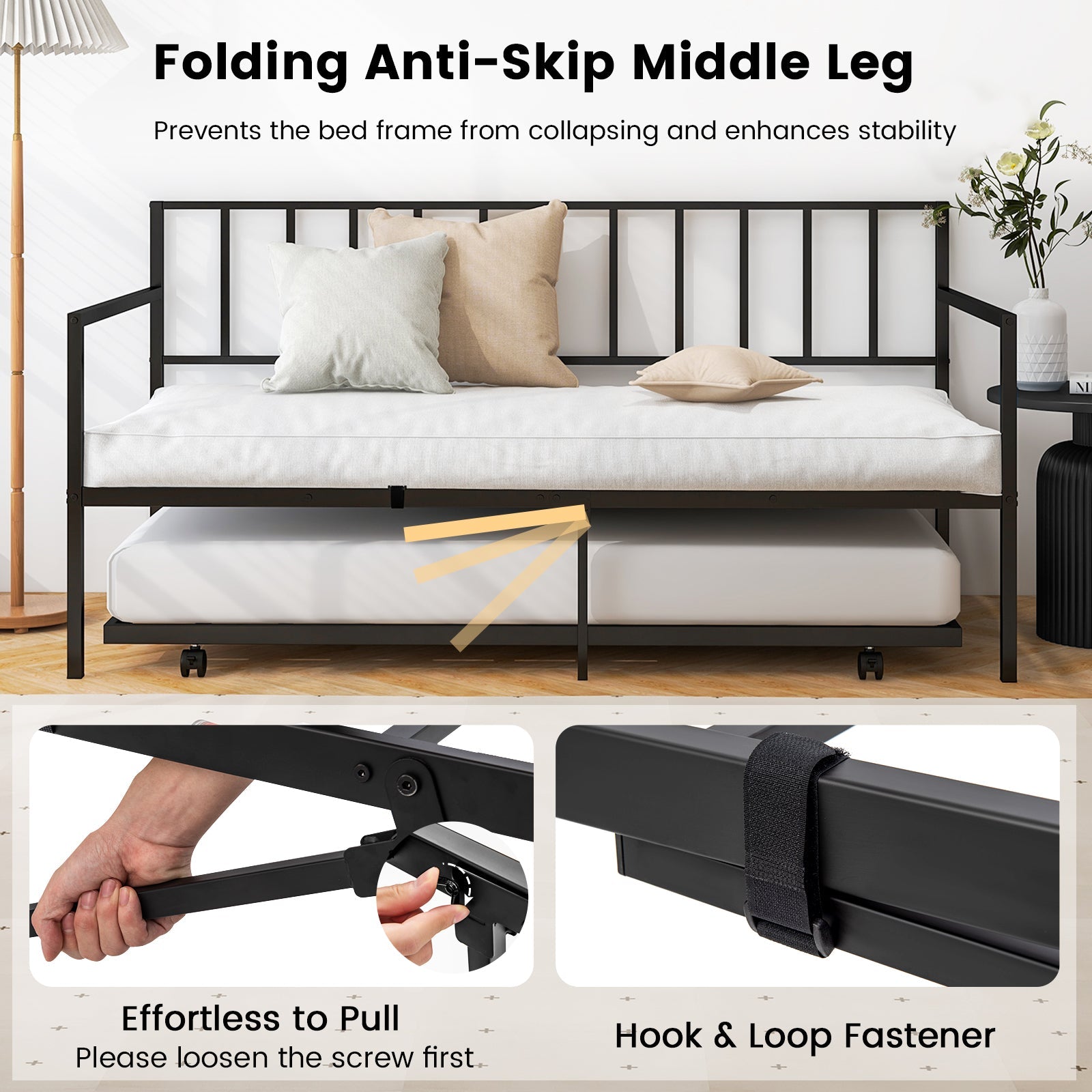 Twin Size Daybed and Trundle Frame Set Trundle Bedframe-Black