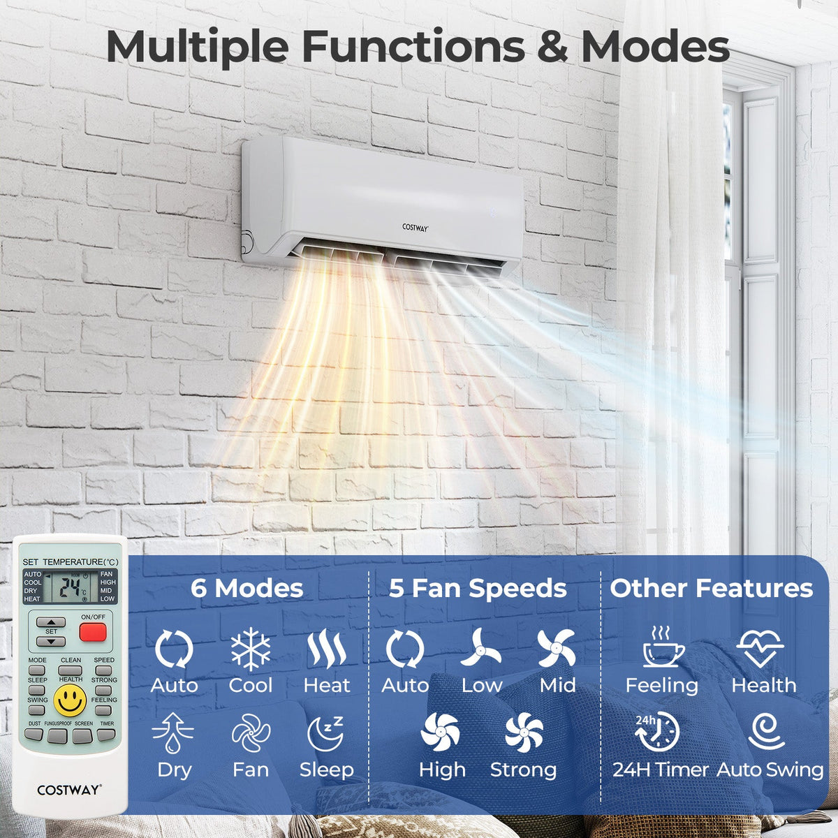 UltrEco Series 18000 BTU 2 Zone 22 SEER2 Mini Split Air Conditioner Wifi Enabled with Heat Pump