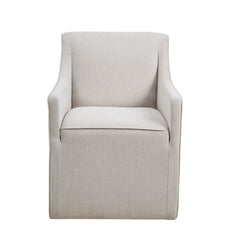 Upholstered Dining Chair with Casters and Padded Arms