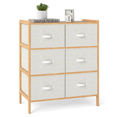 Fabric Dresser with 6 Drawers with 6 Folding Fabric Bins for Bedroom Living Room-Natural