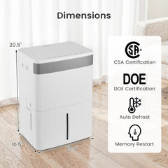 96 Pints Dehumidifier with 24H Timer and 3-Color Indicator-White