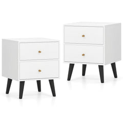 Nightstand Set of 2 Mid Century Modern Bedside Table with Golden Knobs and Raised Support Legs