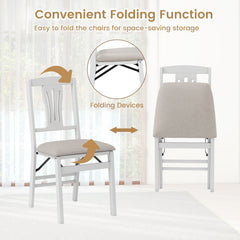 Folding Kitchen Chairs Set of 4 Upholstered Dining Chairs with Comfy Padded Seats-White