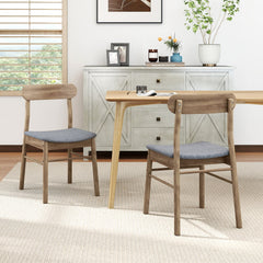 Fabric Upholstered Kitchen Armless Dining Chairs with Rubber Wood Frame Set of 2-Oak