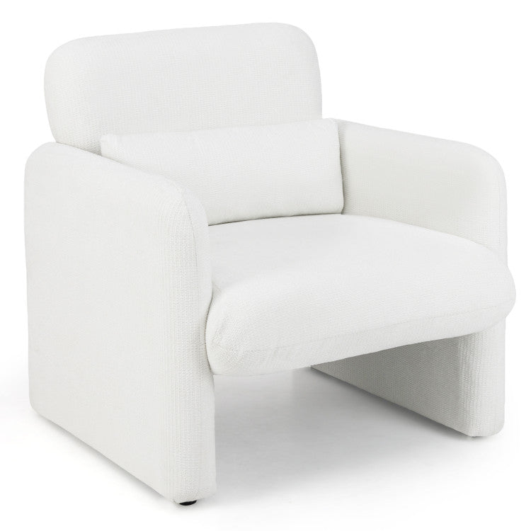 Living Room Set: 70 Inch Media Entertainment Center and Modern Upholstered Chenille Accent Chair
