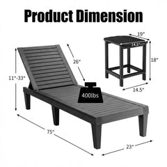 3-Piece Outdoor Adjustable Chaise Lounge Set with 2 Recliners and 1 Side Table for Garden Backyard