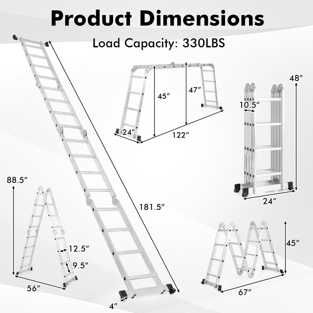 15 Feet Folding Aluminum Ladder with Safe Locking Hinge