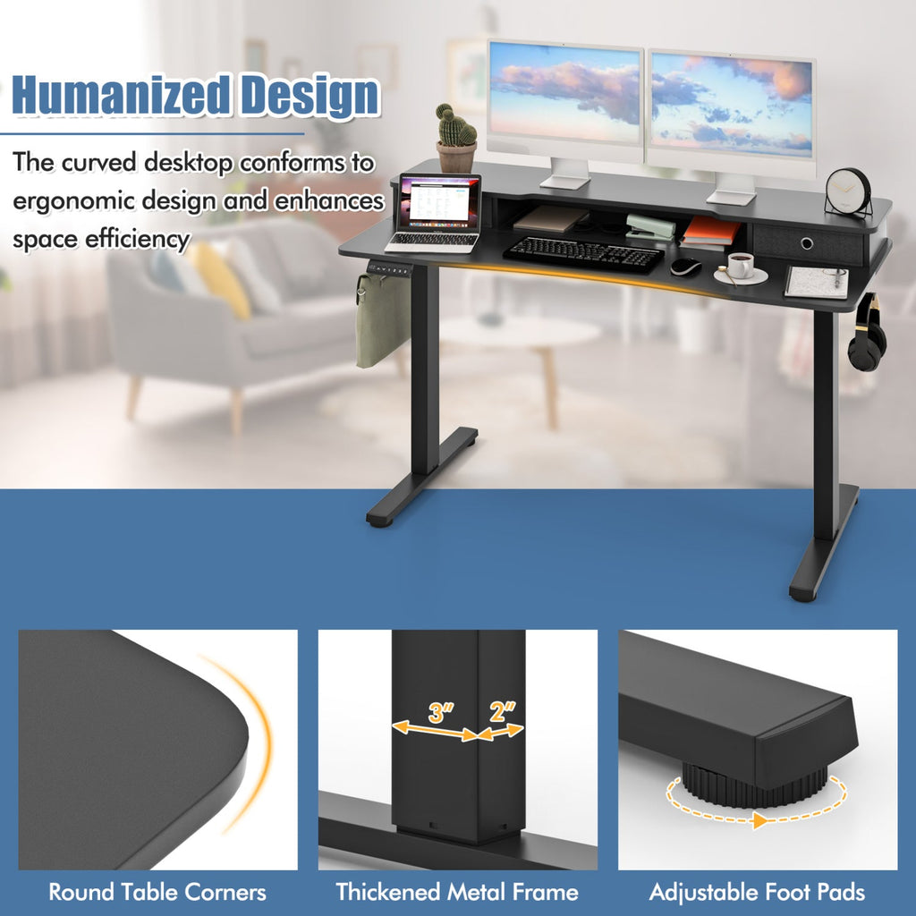 Electric Height Adjustable Standing Desk and Drafting Chair Set with Storage Drawers