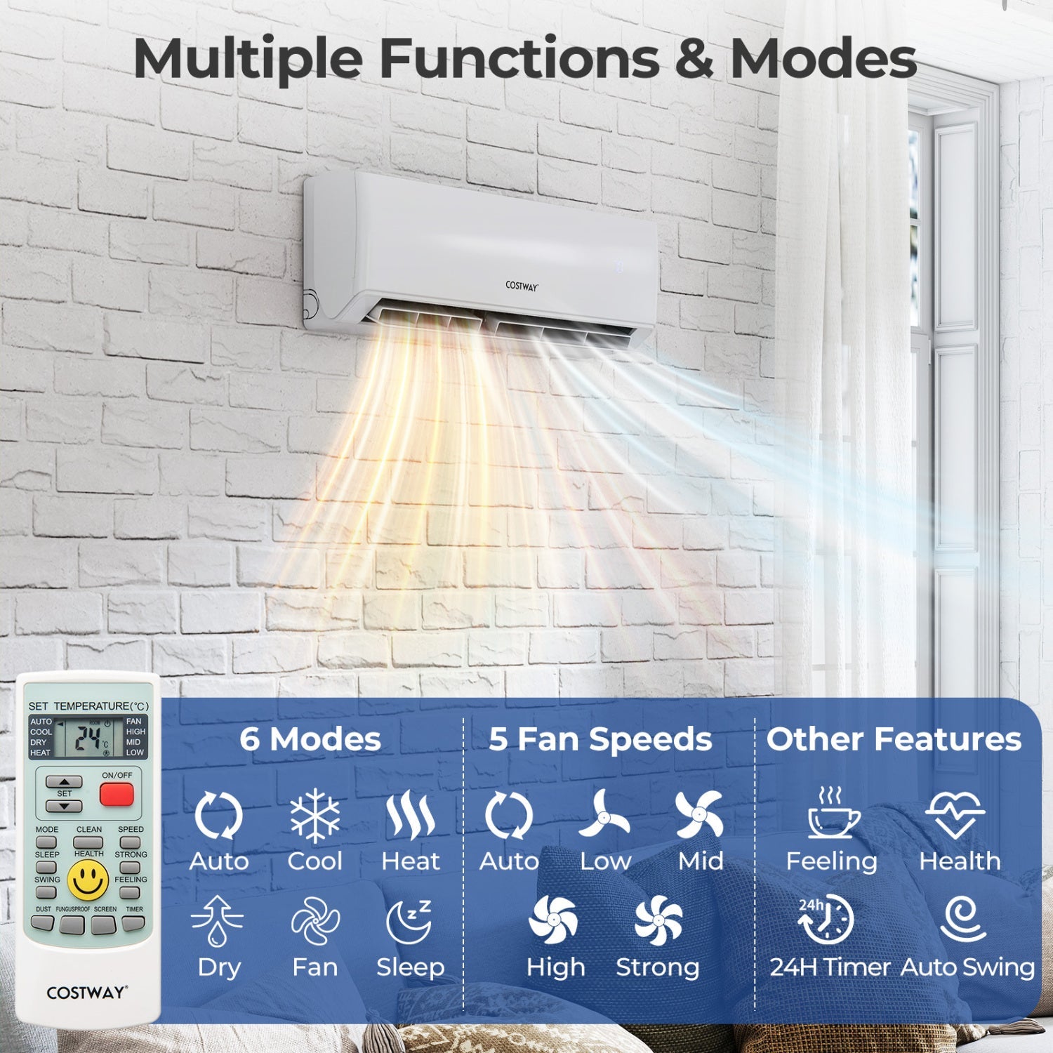 UltrEco Series 24000 BTU 2 Zone 23 SEER2 Mini Split Air Conditioner Wifi Enabled with Heat Pump