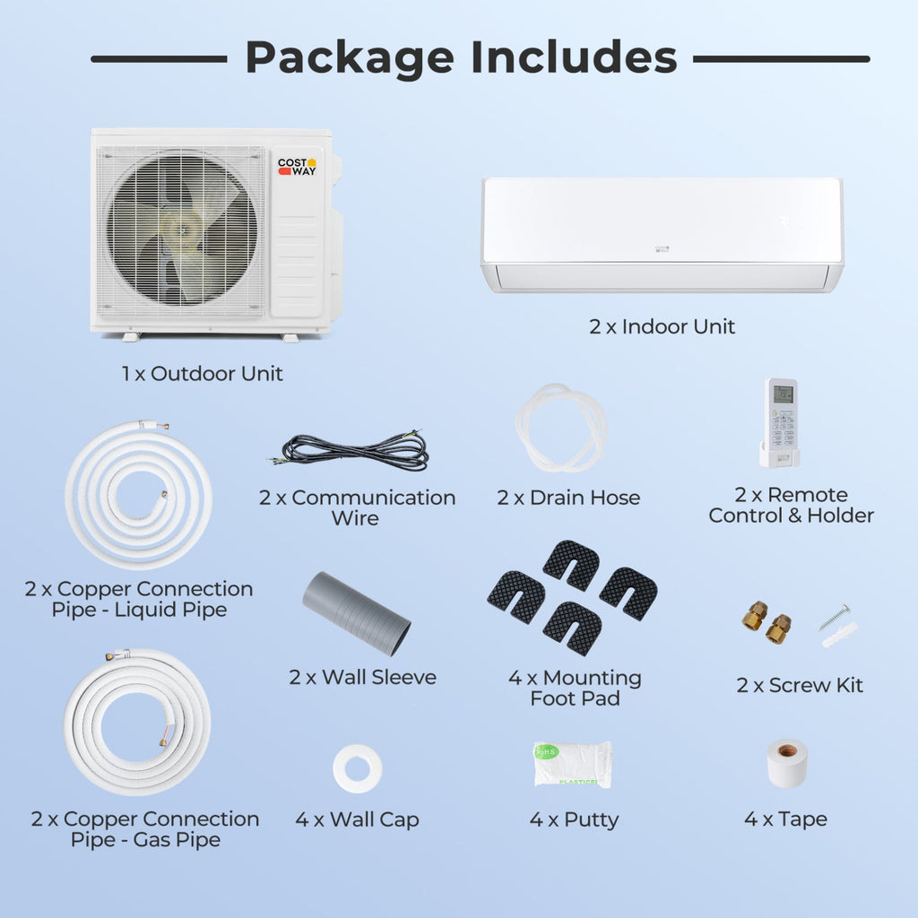 27000 BTU 2-Zone Mini Split Air Conditioner with Heat Pump