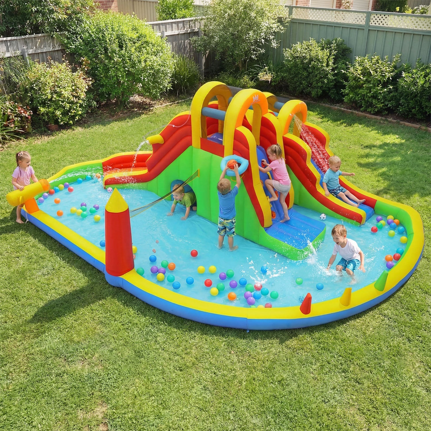 8-in-1 Giant Bounce House with 2 Long Slides for Yard Party with 780W Blower