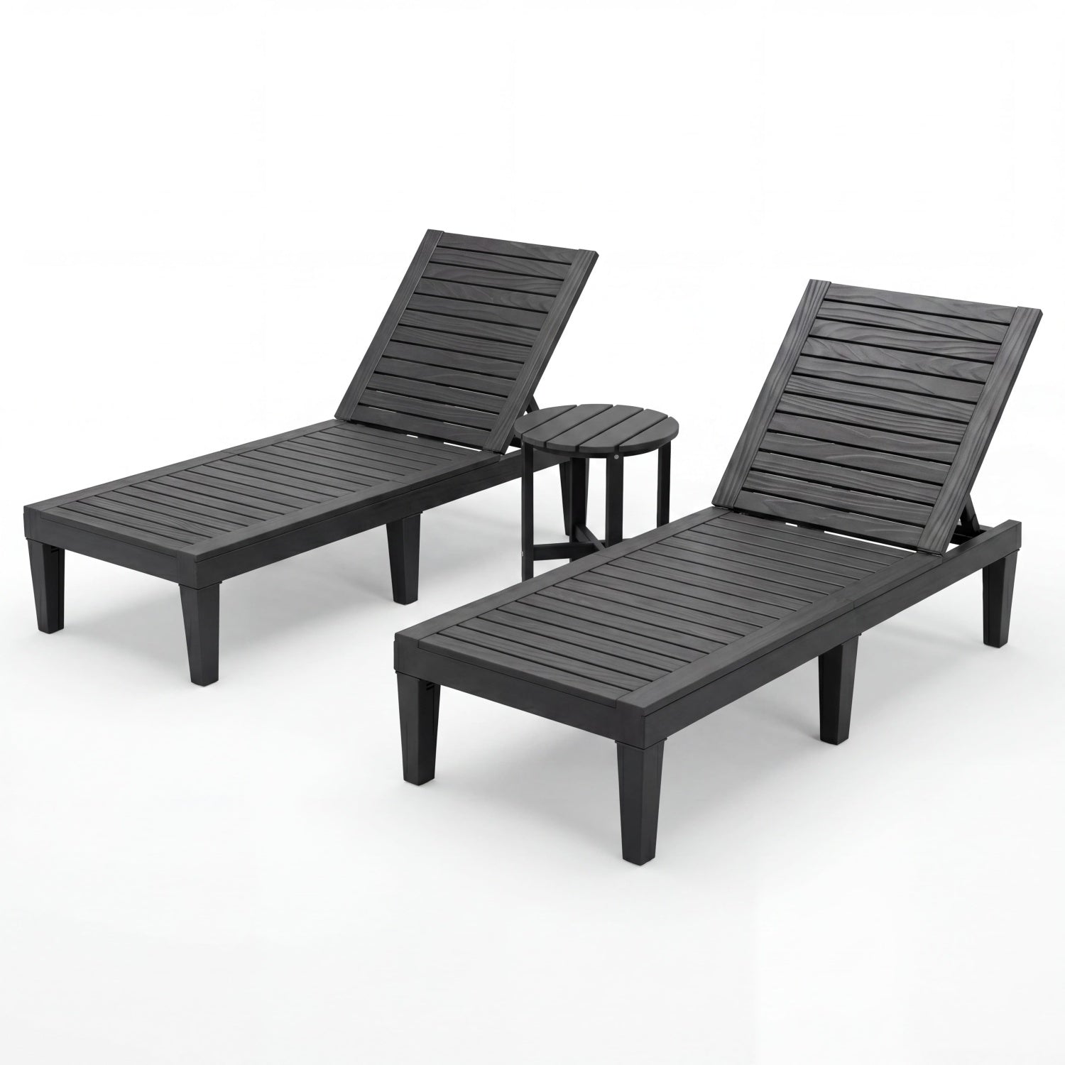 3-Piece Patio Lounge Set with Adjustable Recliner Chairs and Round Side Table for Poolside