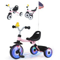 Glowing Wheels Toddler Tricycle Foldable Kids Trike with Basket and Duck Bell