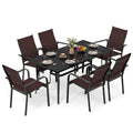7-Piece Patio Dining Set for 6 with Rectangle Metal Table and Stackable Breathable Mesh Armchairs