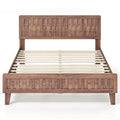 Mid Century Queen Size Bed Frame with Woven Accent Headboard