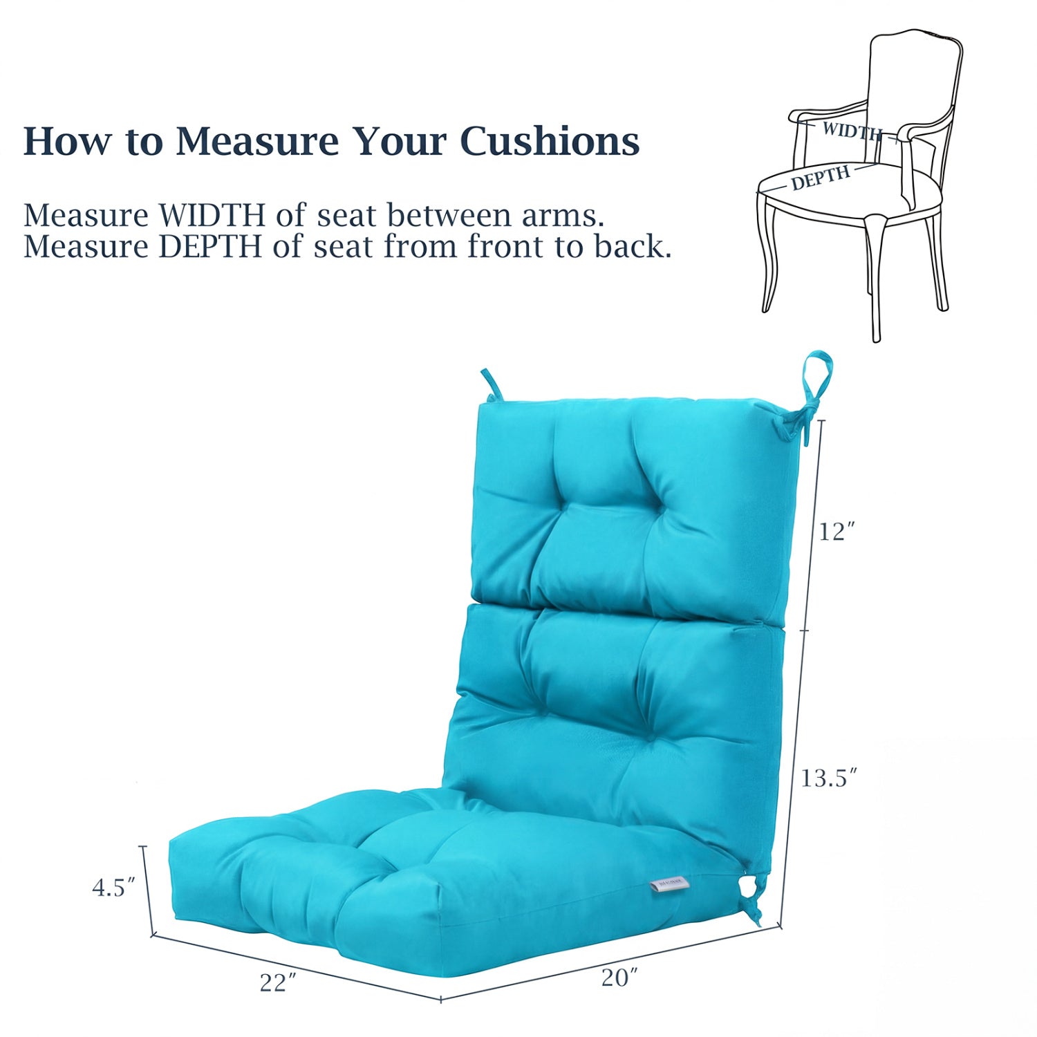 Set of 2 High Back Chair Cushion with Adjustable Height