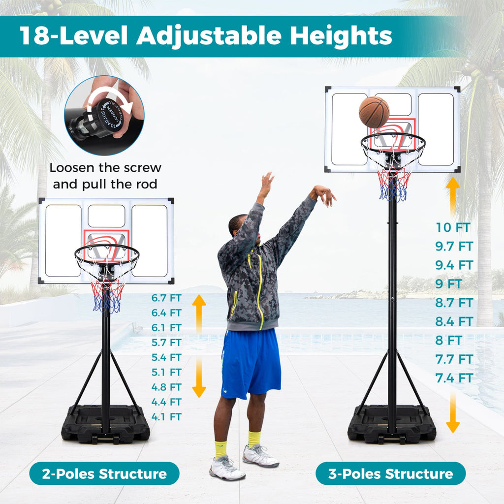 Portable Basketball Hoop Adjustable 4.1-10 Feet with Base
