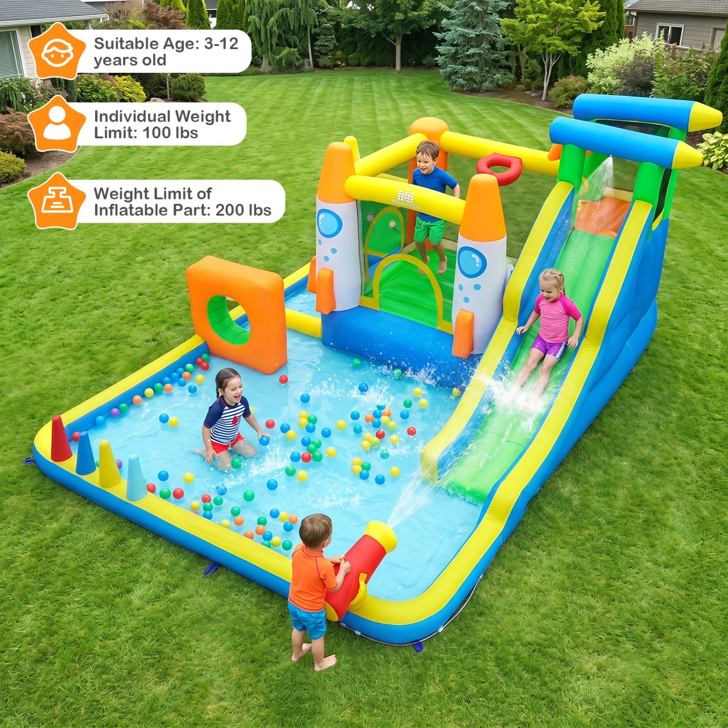 10-in-1 Inflatable Bounce House with Water Slide and Blower