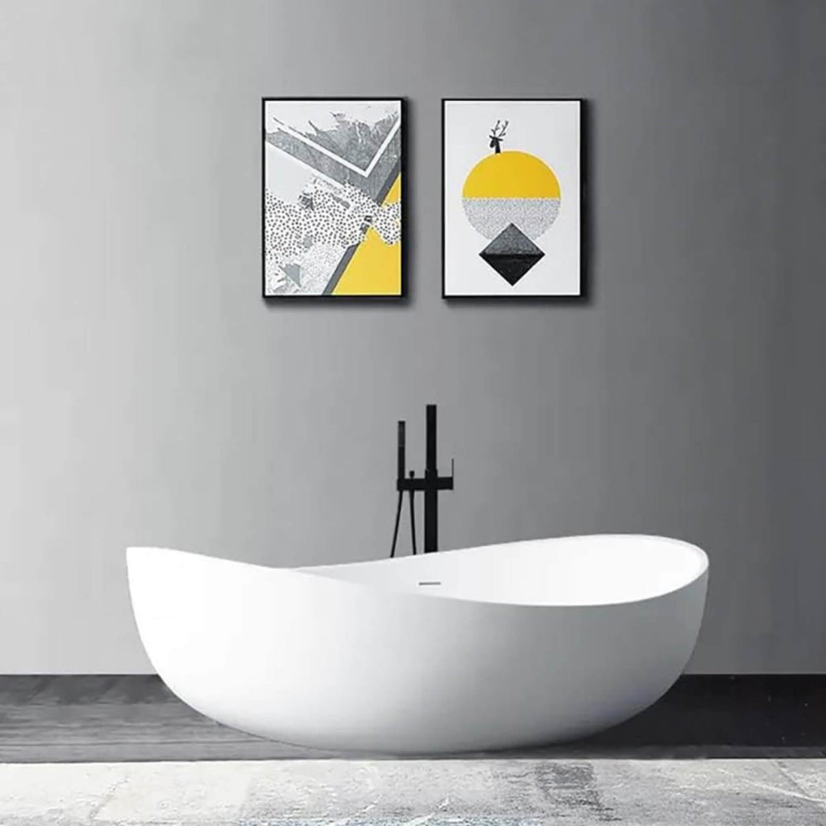 Alora Premium Freestanding Extra Large Oval Stone Besin Soaking Bathtub, 71" (SAK80751)
