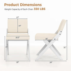 Wooden Dining Chairs of 2 with Rubber Wood Frame and Padded Cushions-White